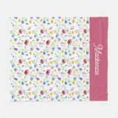 Blue Pink Wildflower Botanical Custom Name Fleece Deken (Voorkant (Horizontaal))