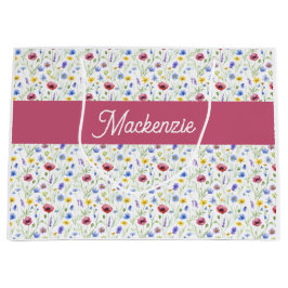 Blue Pink Wildflower Watercolor Monogram Name  Groot Cadeauzakje