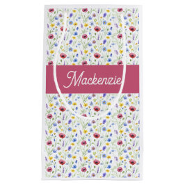 Blue Pink Wildflower Watercolor Monogram Name  Klein Cadeauzakje