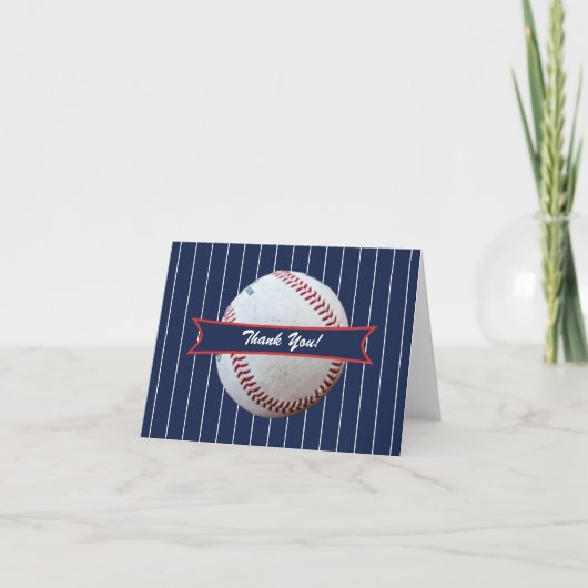 Blue Pinstripe Baseball Birthday Bedankt voor je c (Voorkant)