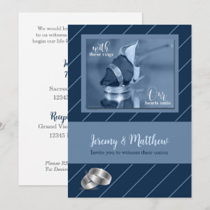 Blue Pinstripe Gay Wedding Invitation Kaart
