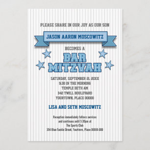 Blue Pinstripe Sports Tackle Bar Mitzvah Kaart