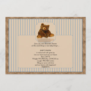 Blue Pinstripe Teddy Bear Baby Mededeling Aankondiging