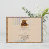 Blue Pinstripe Teddy Bear Faire-part bébé (Debout devant)