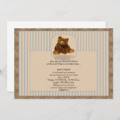 Blue Pinstripe Teddy Bear Faire-part bébé (Devant / Derrière)