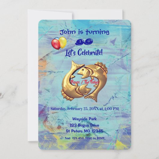 Blue Pisces Birthday (19 februari - 20 maart) Kaart (Voorkant)