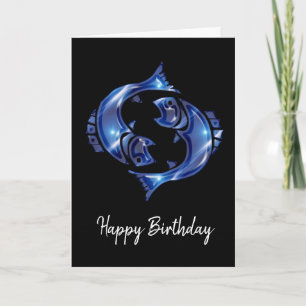 Blue Pisces Sign Birthday Kaart