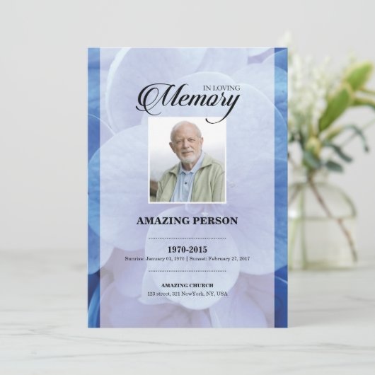 Blue pital Funeral Kaart Sjabloon (Staand voorkant)