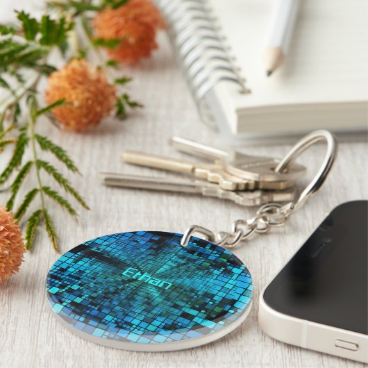 Blue Pixel Matrix, aangepast Sleutelhanger (Voorkant Rechts)