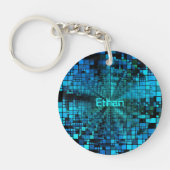 Blue Pixel Matrix, aangepast Sleutelhanger (Voorkant)