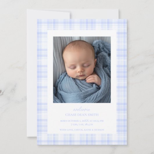 Blue Plaid Baby aangekondigd Aankondiging (Voorkant)
