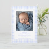 Blue Plaid Baby aangekondigd Aankondiging (Staand voorkant)