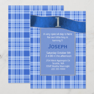 Blue Plaid Baby Boy Invitation d'anniversaire