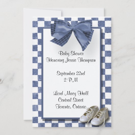 Blue Plaid Baby shower Invitation Kaart (Voorkant)