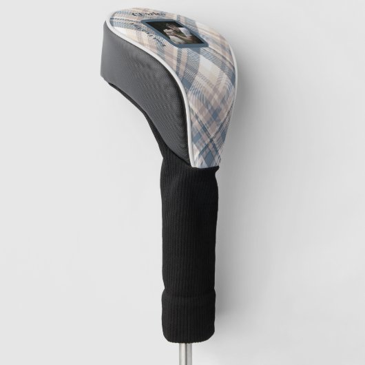 Blue Plaid Beste Hond Papa Custom Foto Golfheadcover (Schuin)
