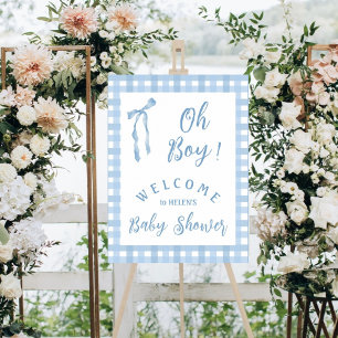 Blue plaid bow boys baby shower welkomstbord poster