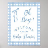 Blue plaid bow boys baby shower welkomstbord poster (Voorkant)