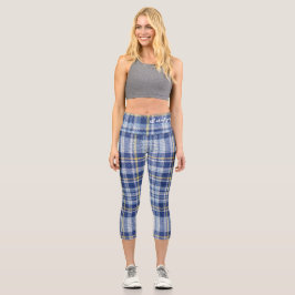Blue Plaid Capri Leggings