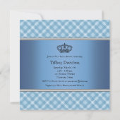 Blue Plaid Crown Little Prince Boy Baby shower Kaart (Achterkant)