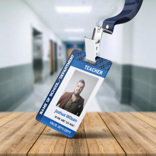 Blue Plaid Foto ID School Leraar Badge