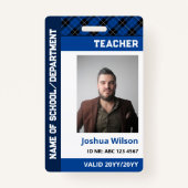 Blue Plaid Foto ID School Leraar Badge (Voorkant)