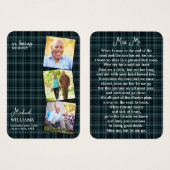 Blue Plaid Funeral 3 Photo Memorial Prayer Card (Devant & derrière)