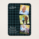 Blue Plaid Funeral 3 Photo Memorial Prayer Card (Devant)