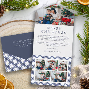 Blue Plaid Holiday Trifold Kaart