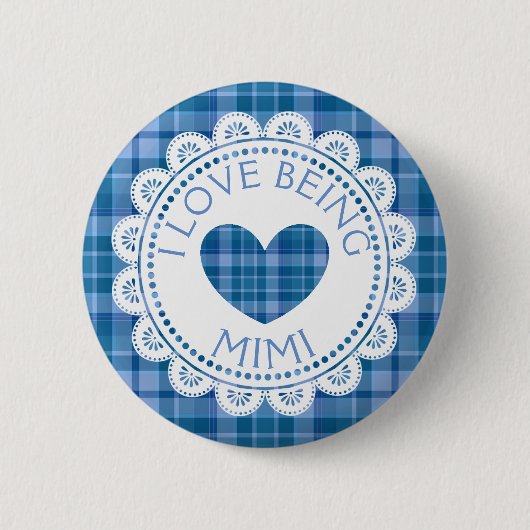 Blue Plaid Ik hou ervan om Mimi-Button te zijn Ronde Button 5,7 Cm (Voorkant)