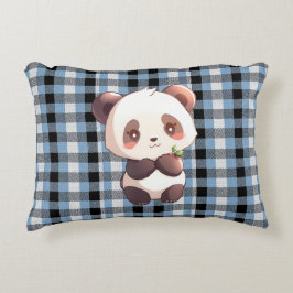 Blue Plaid Panda Accent Pillow Kussen