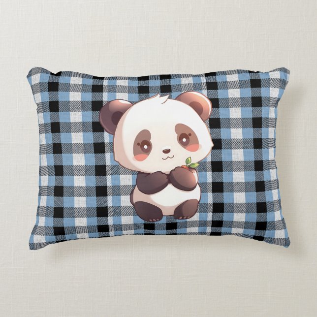 Blue Plaid Panda Accent Pillow Kussen (Voorkant)
