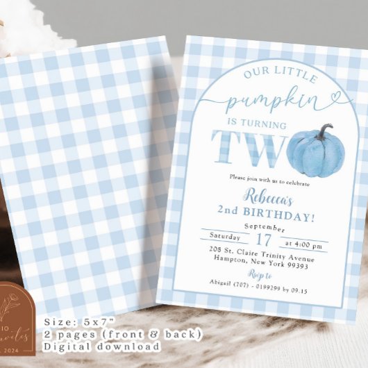 Blue Plaid Preppy Pumpkin Boy's 2e verjaardag Kaart