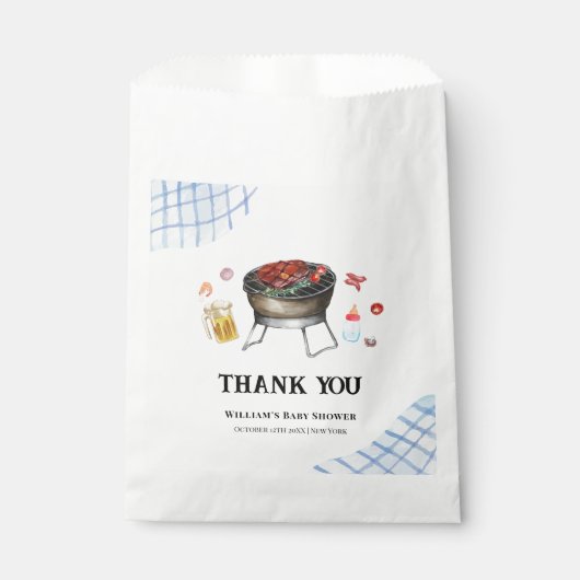 Blue Plaid Retro Country Baby Q Baby shower Bedankzakje (Voorkant)