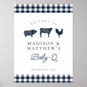 Blue Plaid Rustiek Baby shower BBQ Welkomstbord Poster (Voorkant)