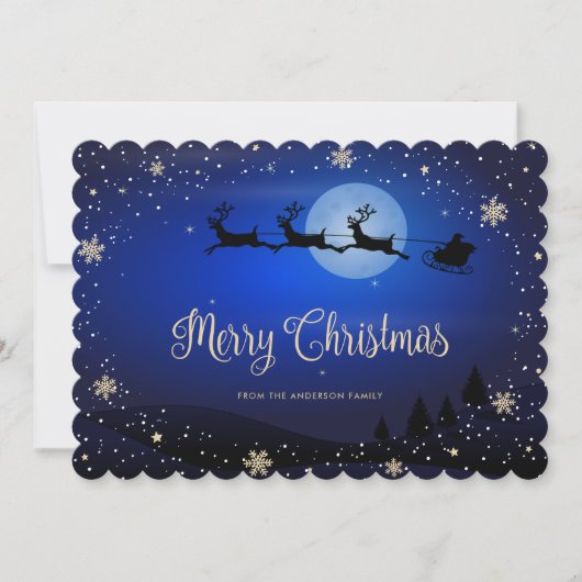 Blue Plaid Snowflake Rendier Santa Claus Feestdagenkaart (Voorkant)