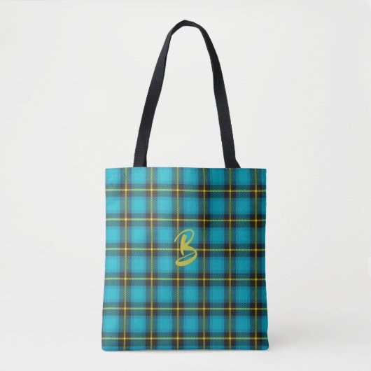 Blue Plaid Tartan Schotse Monogram Cool Canvas tas (Voorkant)