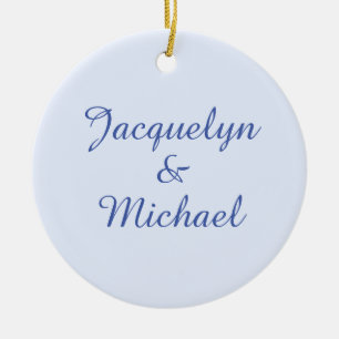 Blue Plain Elegant Modern Kalligrafie Naam Keramisch Ornament