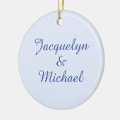 Blue Plain Elegant Modern Kalligrafie Naam Keramisch Ornament (Links)