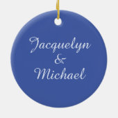 Blue Plain Elegant Modern Kalligrafie Naam Keramisch Ornament (Achterkant)