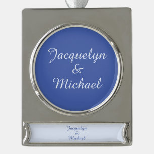 Blue Plain Elegant Modern Kalligrafie Naam Verzilverd Banner Ornament