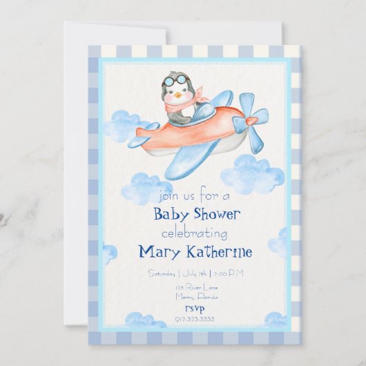 Blue Plane Baby Boy Shower Invitation (Devant)