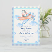 Blue Plane Baby Jongen Douche Uitnodiging (Staand voorkant)