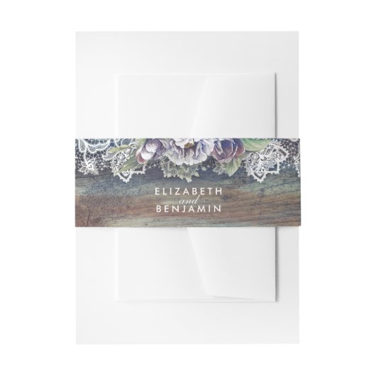 Blue Plum Navy Rustic Lace Wood Uitnodigingen Wikkel (Voorkant Voorbeeld)
