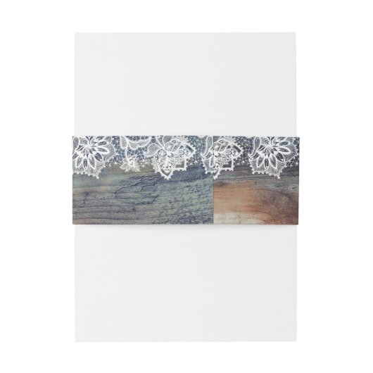 Blue Plum Navy Rustic Lace Wood Uitnodigingen Wikkel (Achterkant Voorbeeld)