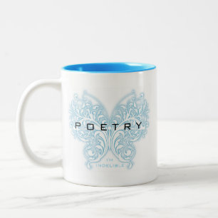 Blue Poetry Butterfly — Ik ben onuitwisbaar Tweekleurige Koffiemok