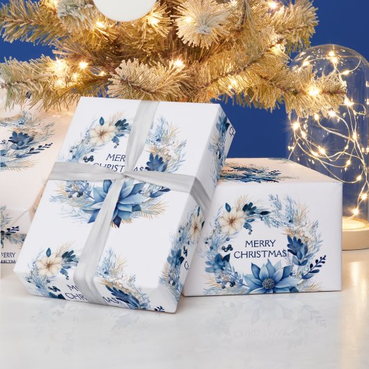 Blue Poinsettia Cadeaupapier (Feestdagen)