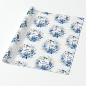 Blue Poinsettia Cadeaupapier (Uitgerold)
