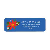 Blue Poinsettia Christmas Holiday Étiquette de mes (Devant)