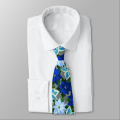 Blue Poinsettia Silver Kerstmis Stropdas (Gebonden)