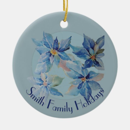 Blue Poinsettias with Your Text Keramisch Ornament (Voorkant)